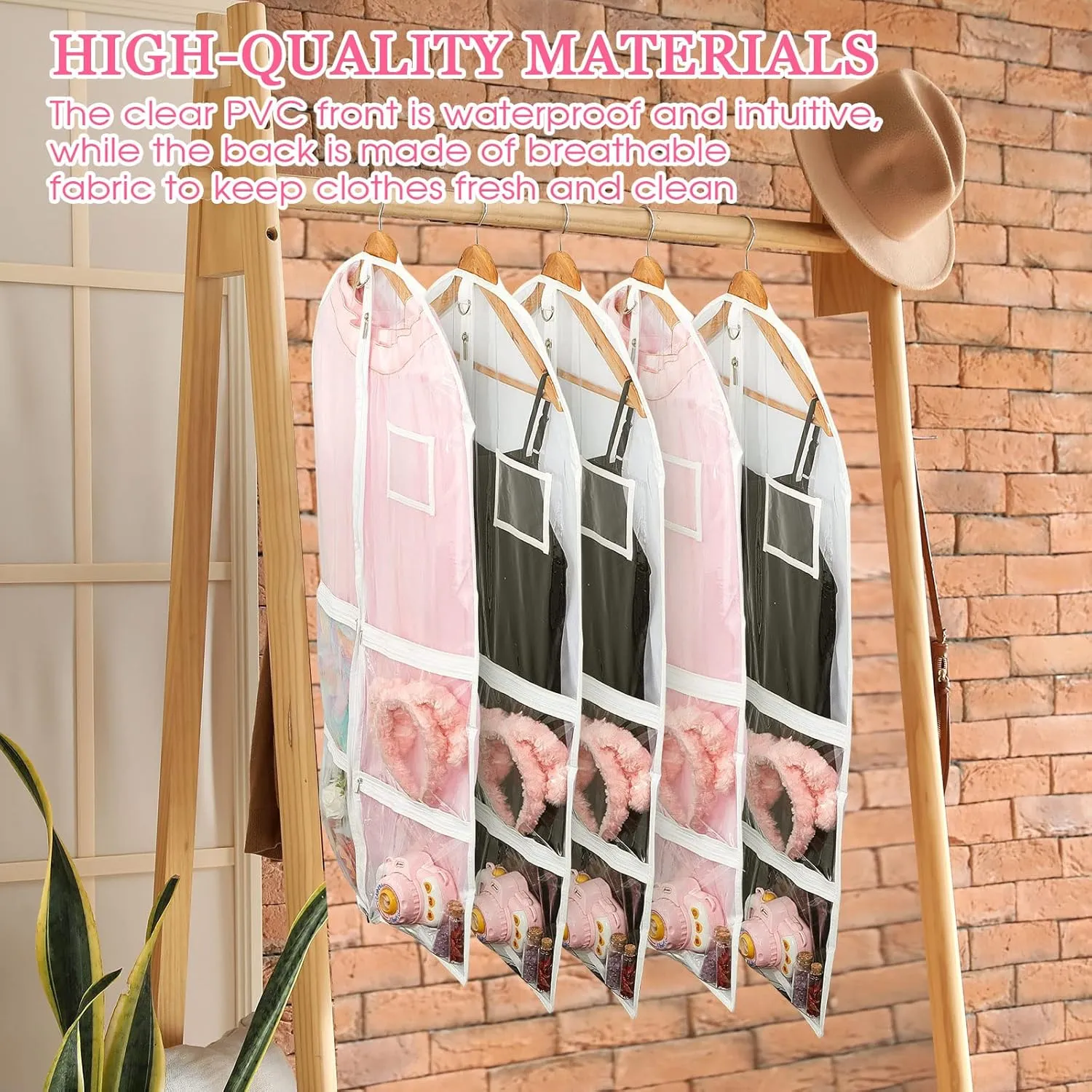 Nuenen 6 Pcs Kids Dance Costume Garment Bag for Hanging Clothes Clear Dance Garment Bags for Dancers with 5 Zipper Pockets Closet Hanging Clothes Cover(37 x 21 Inch,Black)
