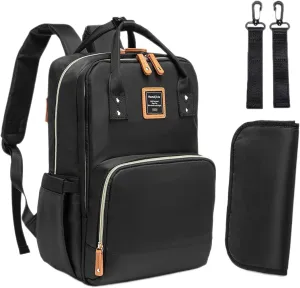 NUNET Diaper Bag Backpack Black W. Portable Changing Pad, Stroller Straps, Large Diaper Bag for 2 Kids (Girls/Boys), Multipurpose Lightweight Travel Back Pack for Moms Dads