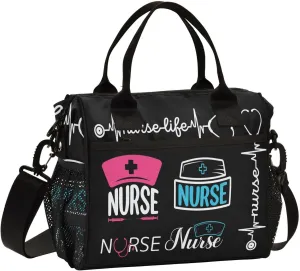 Nurse Pattern Lunch Bag Reusable Lunch Box for Office Picnic Hiking Beach, Insulated Cooler Tote Food Container with Adjustable Shoulder Strap for Men Women Adults
