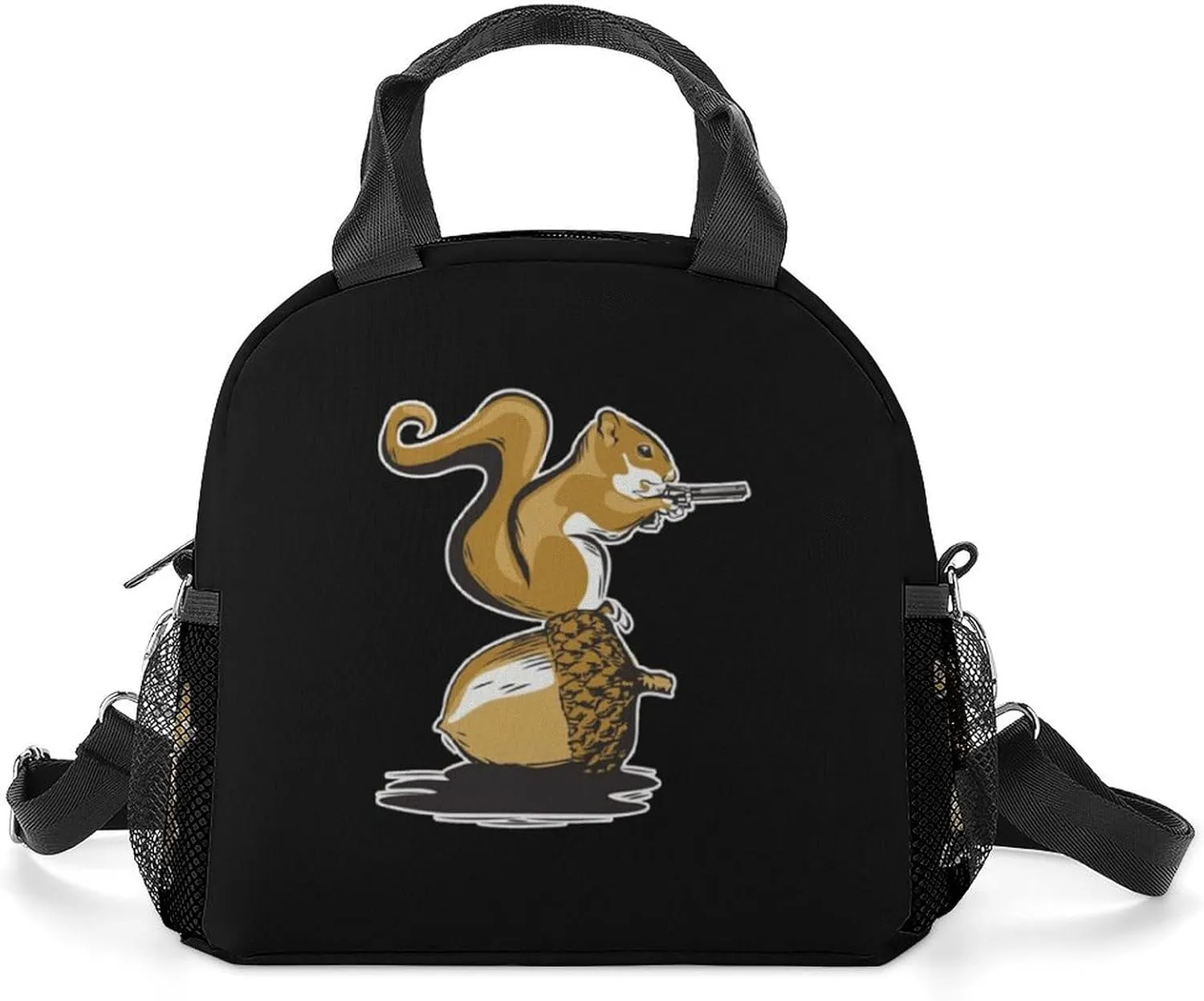 Nutty Squirrel Portable Lunch Box Crossbody Bag Tote Insulated with Adjustable Strap Work Beach Picnic