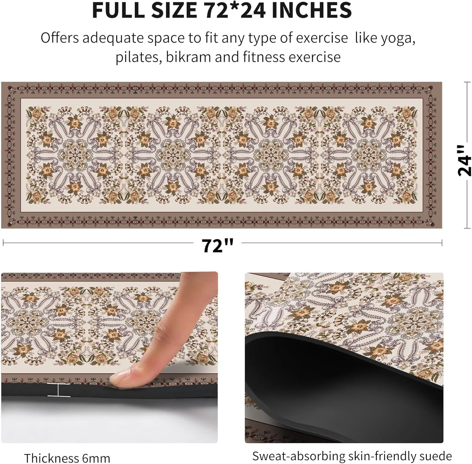 nuveti Yoga Mat Print Extra Thick TPE Non Slip Fitness Exercise Mat with Carrying Bag,72"x24" Extra Thick 6MM Exercise & Workout Mat for Yoga, Pilates Fitness and Floor Exercises