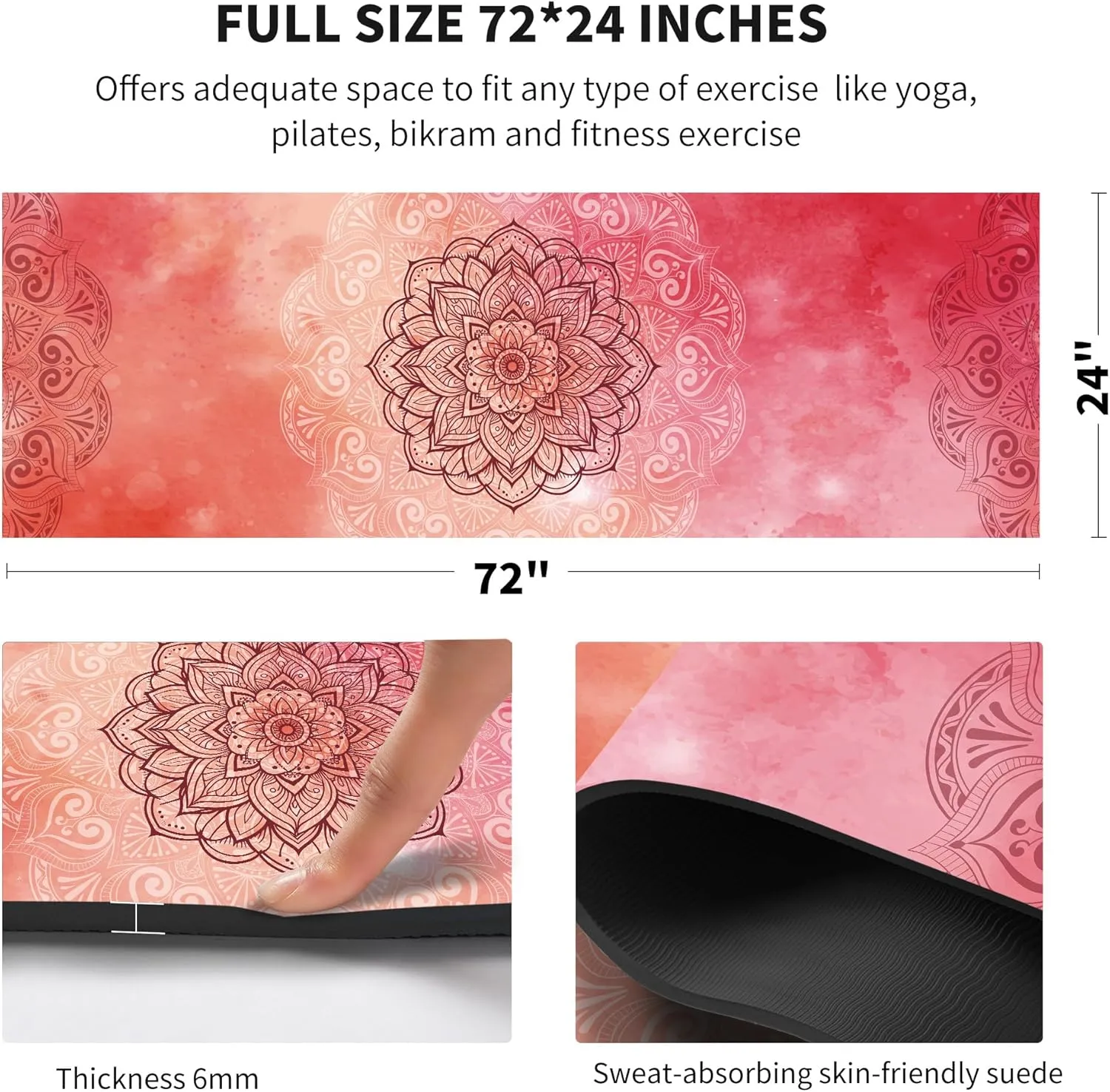 nuveti Yoga Mat Print Extra Thick TPE Non Slip Fitness Exercise Mat with Carrying Bag,72"x24" Extra Thick 6MM Exercise & Workout Mat for Yoga, Pilates Fitness and Floor Exercises