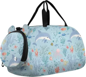 Ocean Animals Dolphin Fish Duffel Bag with Shoes Compartment Multifunctional Overnight Bag for Travel, Swimming, Dance, Ballet bolsa de para mujer