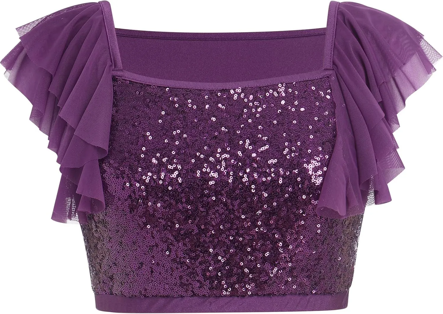 ODASDO Women Lyrical Dance Costumes Sequin Tank Crop Top   Mesh Tulle Leotard Skirt Two Piece Outfit XS-XL