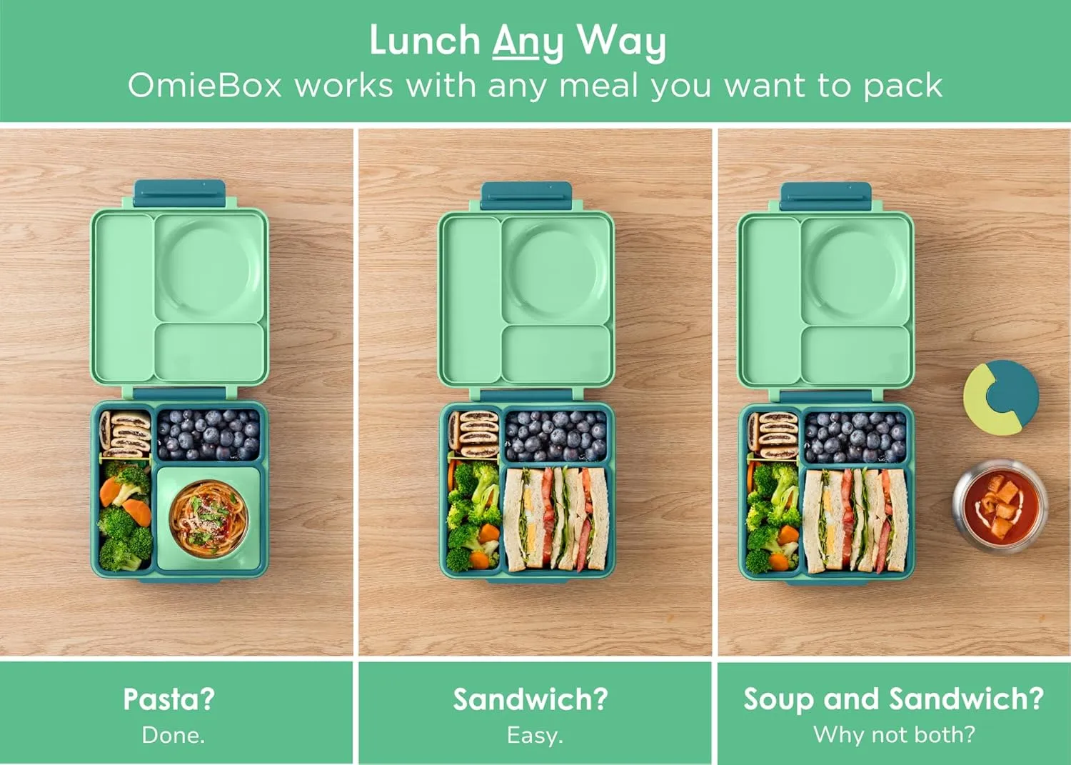 Omie OmieBox Bento Box for Kids - Insulated Lunch Box with Leak Proof Thermos Food Jar - 3 Compartments, 2 Temperature Zones - (Meadow) (Single)