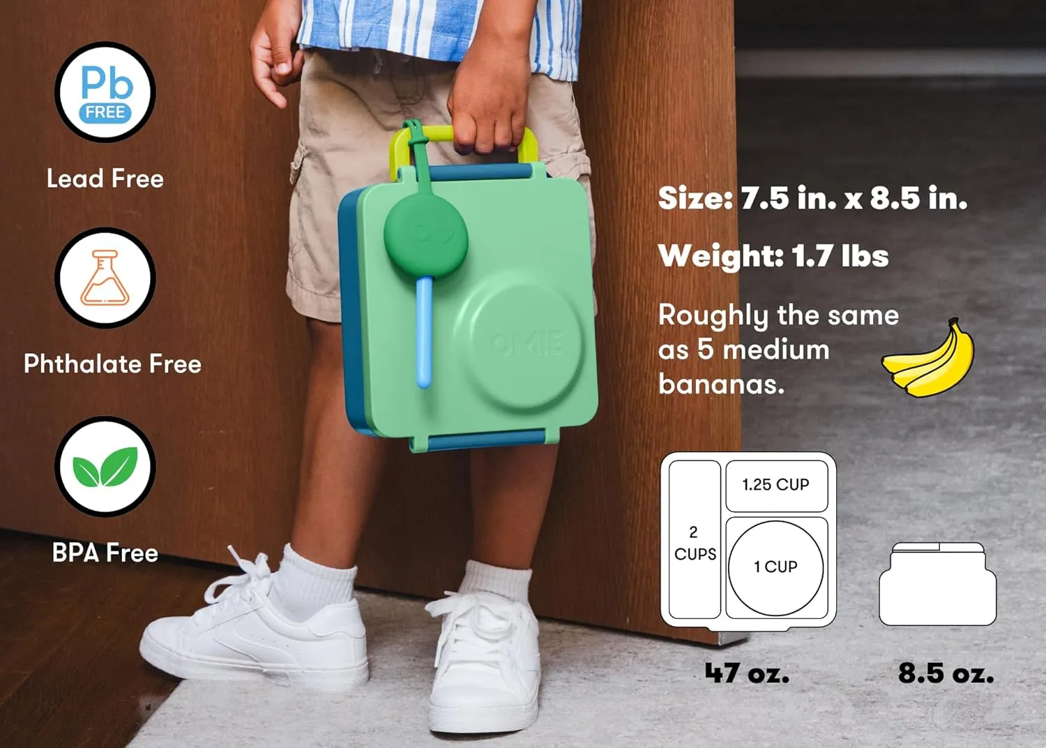 Omie OmieBox Bento Box for Kids - Insulated Lunch Box with Leak Proof Thermos Food Jar - 3 Compartments, 2 Temperature Zones - (Meadow) (Single)