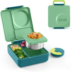 Omie OmieBox Bento Box for Kids - Insulated Lunch Box with Leak Proof Thermos Food Jar - 3 Compartments, 2 Temperature Zones - (Meadow) (Single)