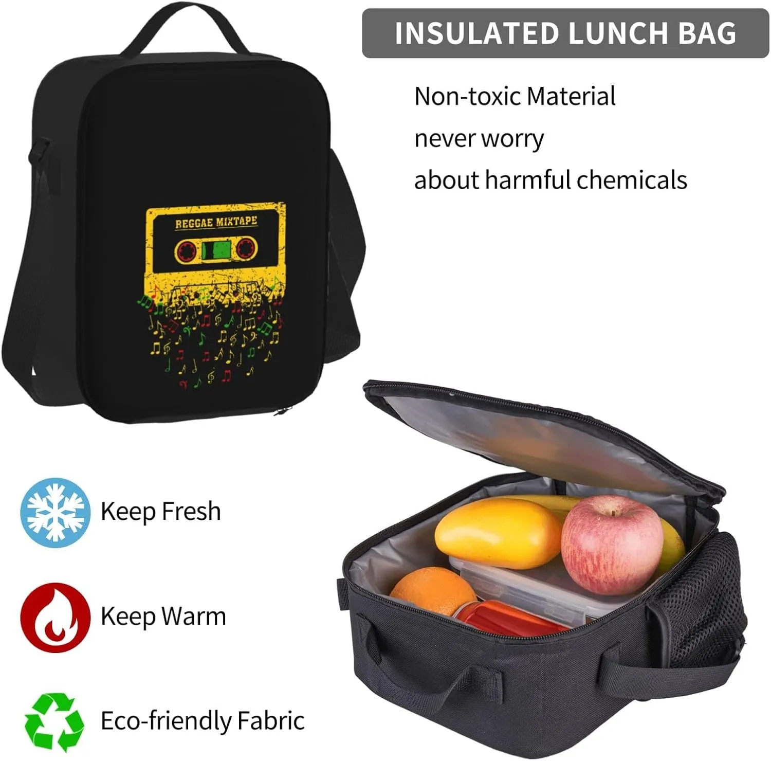 One Loves Jamaican Rasta Reggae Mixtape Music Multifunctional Pocket Backpack Crossbody Lunch Bag Pencil Case 3Pcs Set Large Capacity Backpack