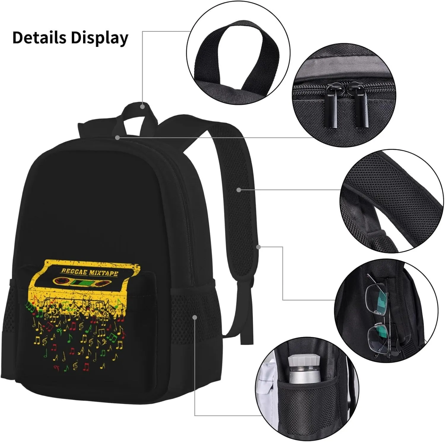 One Loves Jamaican Rasta Reggae Mixtape Music Multifunctional Pocket Backpack Crossbody Lunch Bag Pencil Case 3Pcs Set Large Capacity Backpack