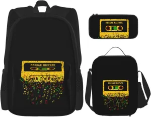 One Loves Jamaican Rasta Reggae Mixtape Music Multifunctional Pocket Backpack Crossbody Lunch Bag Pencil Case 3Pcs Set Large Capacity Backpack
