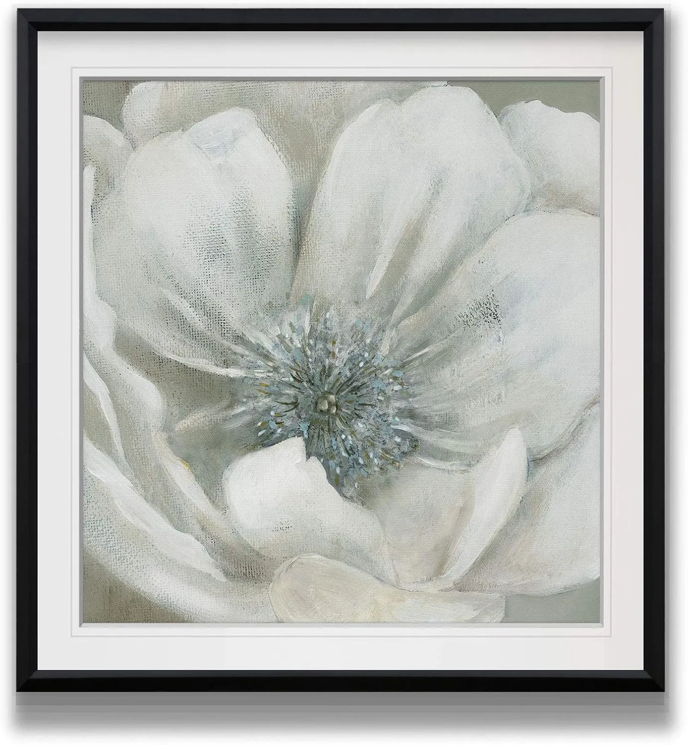 Opalescence I White Poppy Flower Painting Framed Art Abstract Giclee Canvas Prints Home Wall Decor Ready to Hang