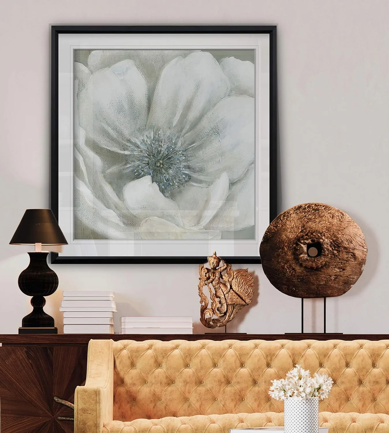 Opalescence I White Poppy Flower Painting Framed Art Abstract Giclee Canvas Prints Home Wall Decor Ready to Hang