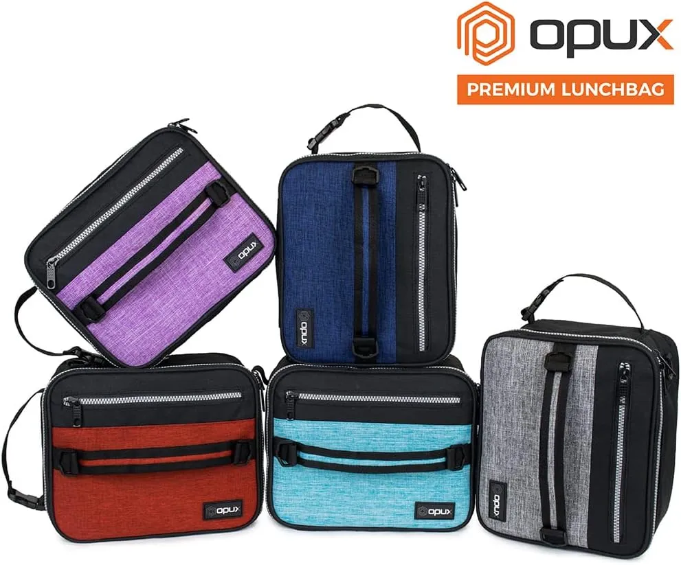 opux Insulated Lunch Box for Men Women Adult, Compact Lunch Bag for Kids Boy Girl Teen, Soft Lunch Cooler Bag for Work School, Leakproof Lunchbox Lunch Pail with Clip-on Buckle, Heather Charcoal