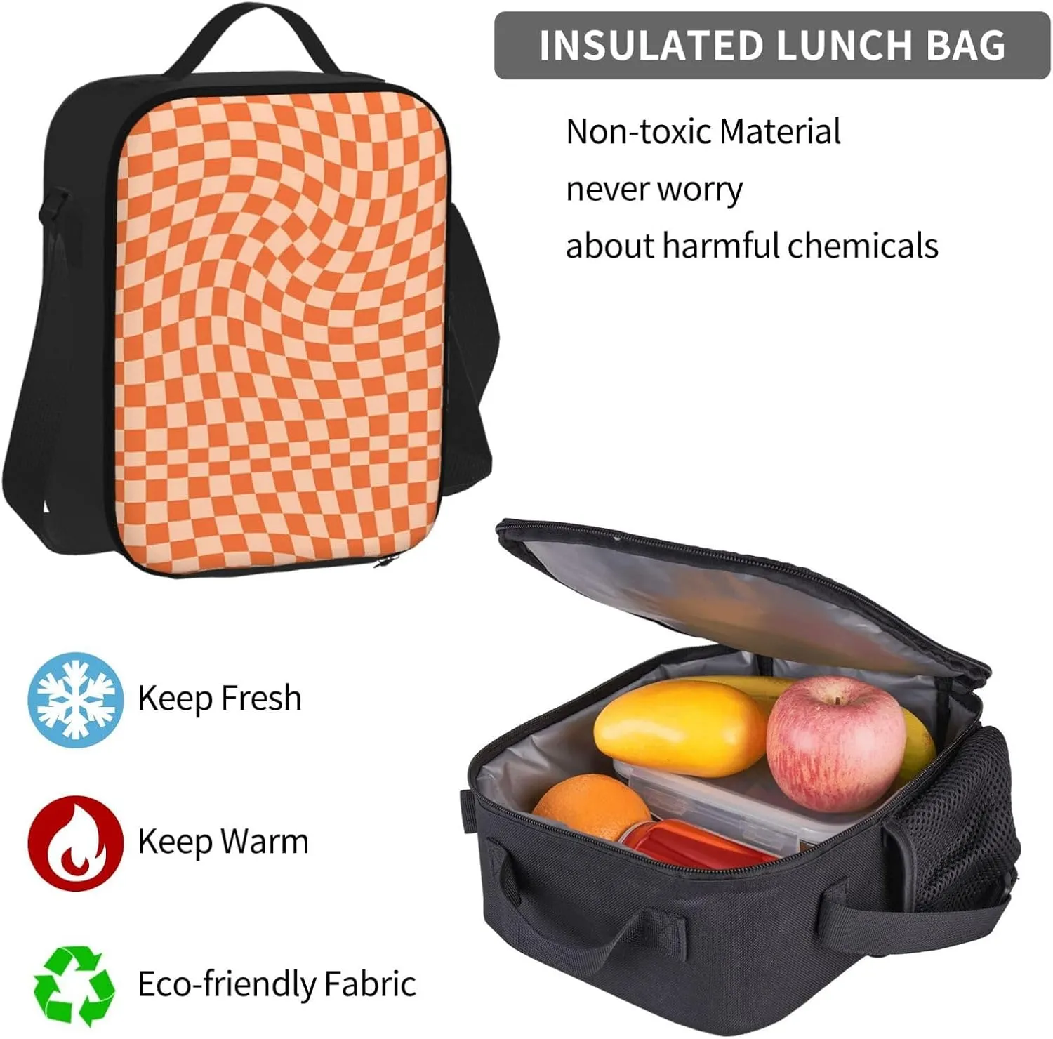 Orange Check Multifunctional Pocket Backpack Crossbody Lunch Bag Pencil Case 3Pcs Set Large Capacity Backpack