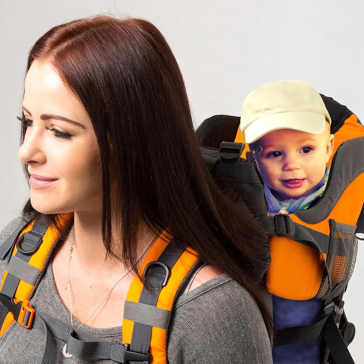 Orange Hiking Baby Carrier Backpack System with Diaper Change Pad, Insulated Pocket   Hood to Protect Your Child