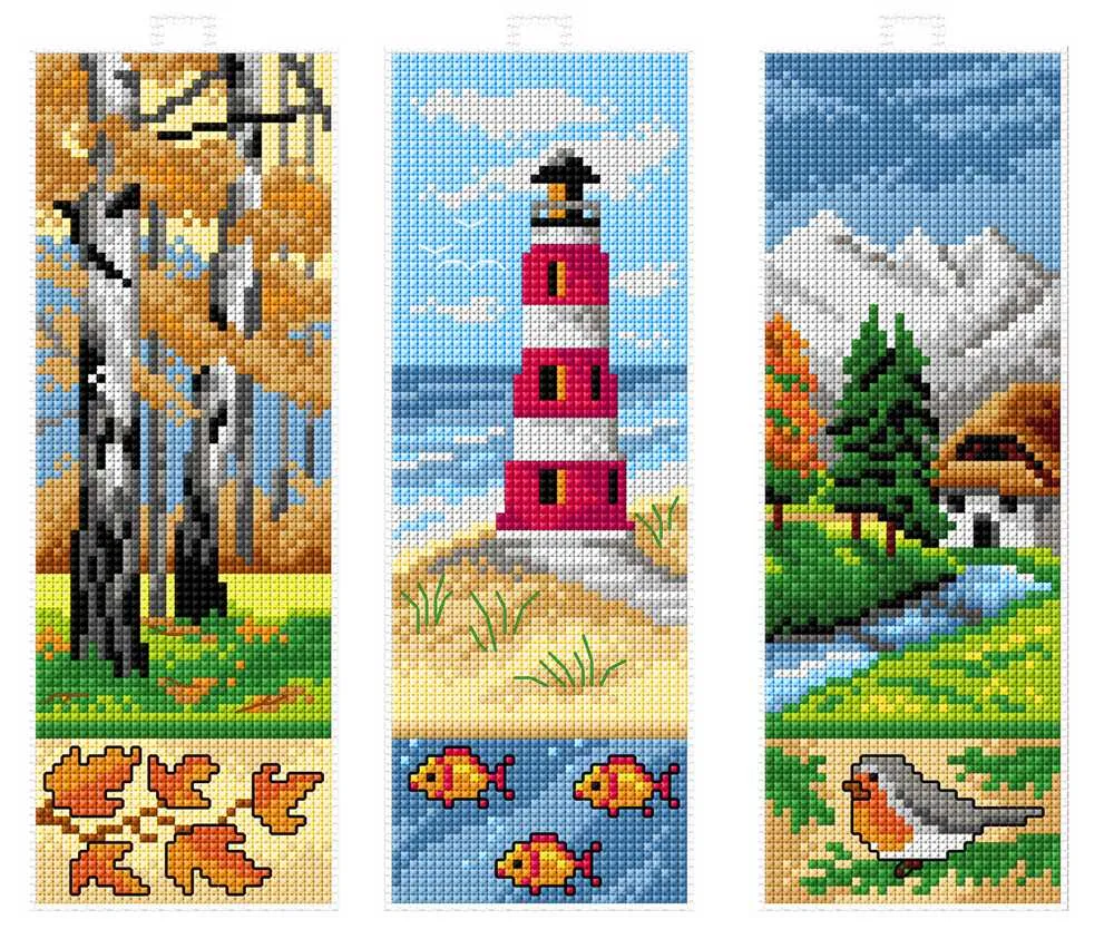 Orchidea Cross Stitch Kit- Set of 3 Landscapes Bookmarks