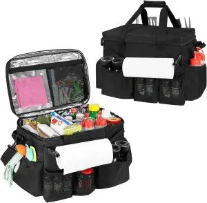 ORKELS Large Grill Caddy with Paper Roll Holder, Collapsible BBQ Organizer for Utensils, Condiments, and Plates, Easy to Carry Griddle Caddy for Outdoor, Camping, Picnic & Travel, Bag Only