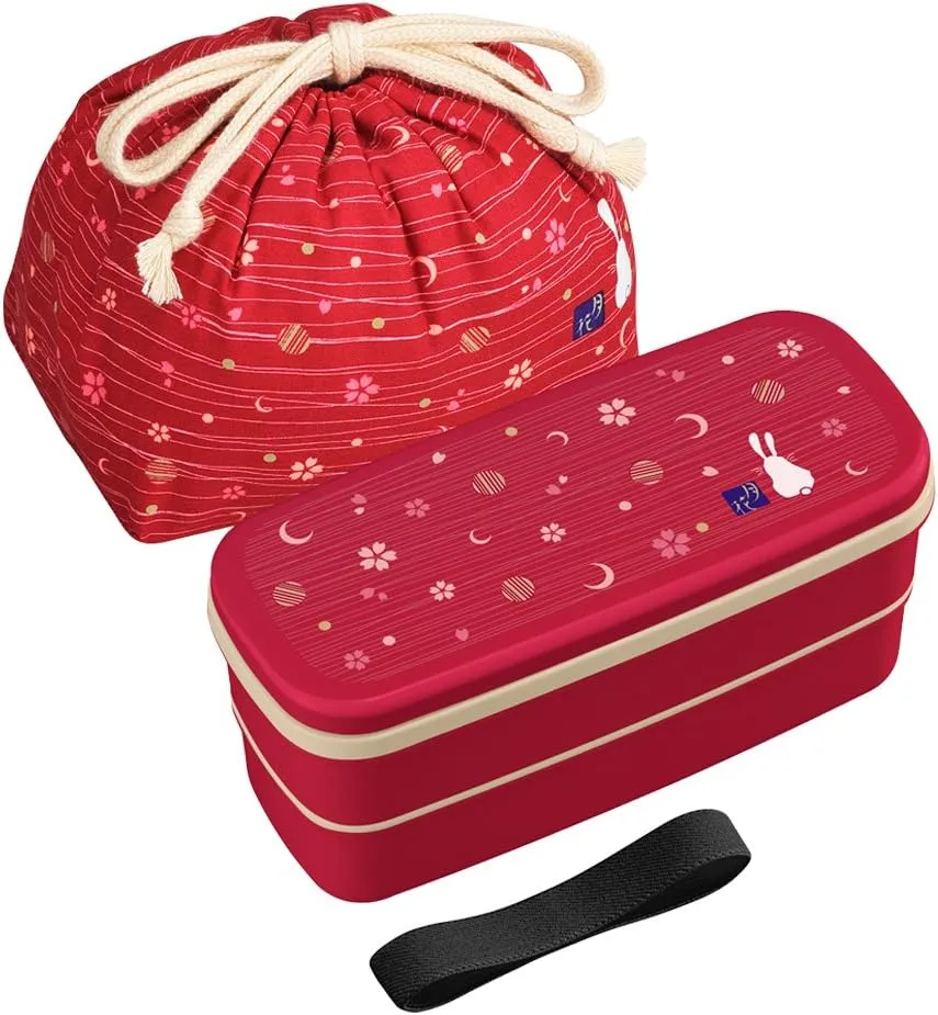 OSK Japanese Traditional Rabbit Moon Bento Box Set, PW-28C Renewal Version, Microwave-safe, Dishwasher-safe, Chopsticks, Bento Bag, Red
