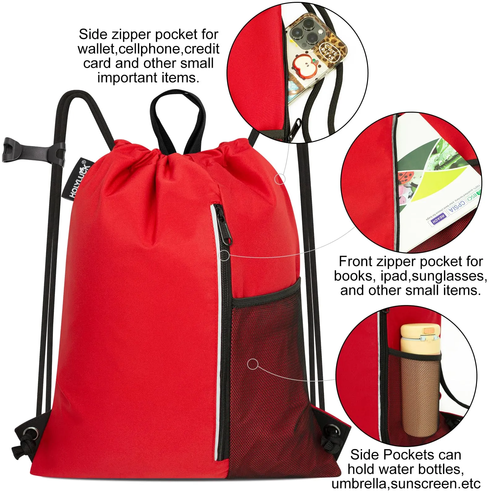 Outdoor Sport Gym Sack Waterproof Drawstring Backpack Bag Red HLC005