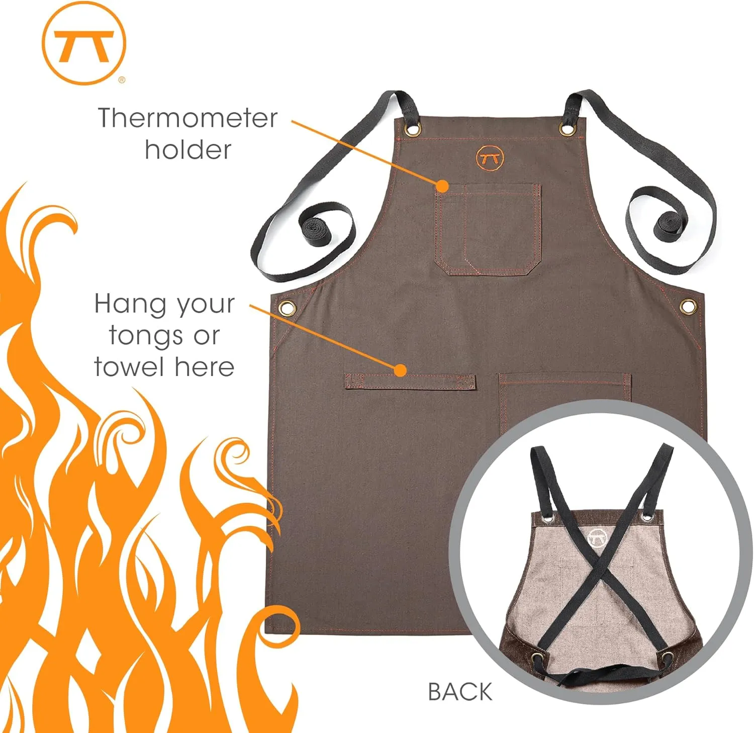 Outset Grill and Kitchen Apron, Cross Back Canvas Apron With Pockets, 27" x 30"