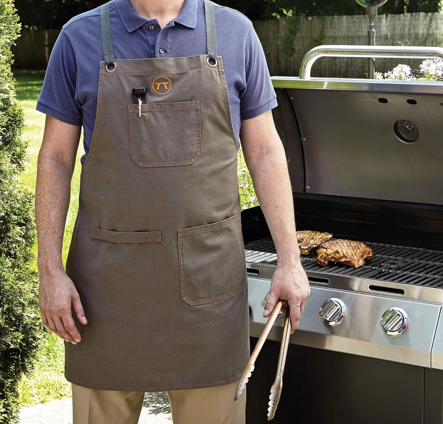 Outset Grill and Kitchen Apron, Cross Back Canvas Apron With Pockets, 27" x 30"