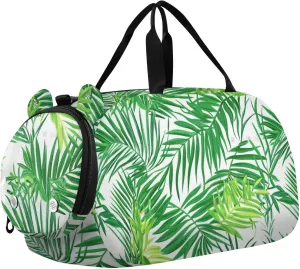 Palm Leaf Girl's Gym Duffel Bag with Shoes Compartment Lightweight Weekender Overnight Range Bag for Travel, Sports, Duffel, Weekender