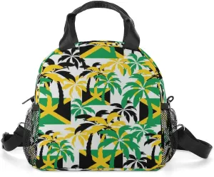 Palm Trees in Jamaica Colors Portable Lunch Box Crossbody Bag Tote Insulated with Adjustable Strap Work Beach Picnic