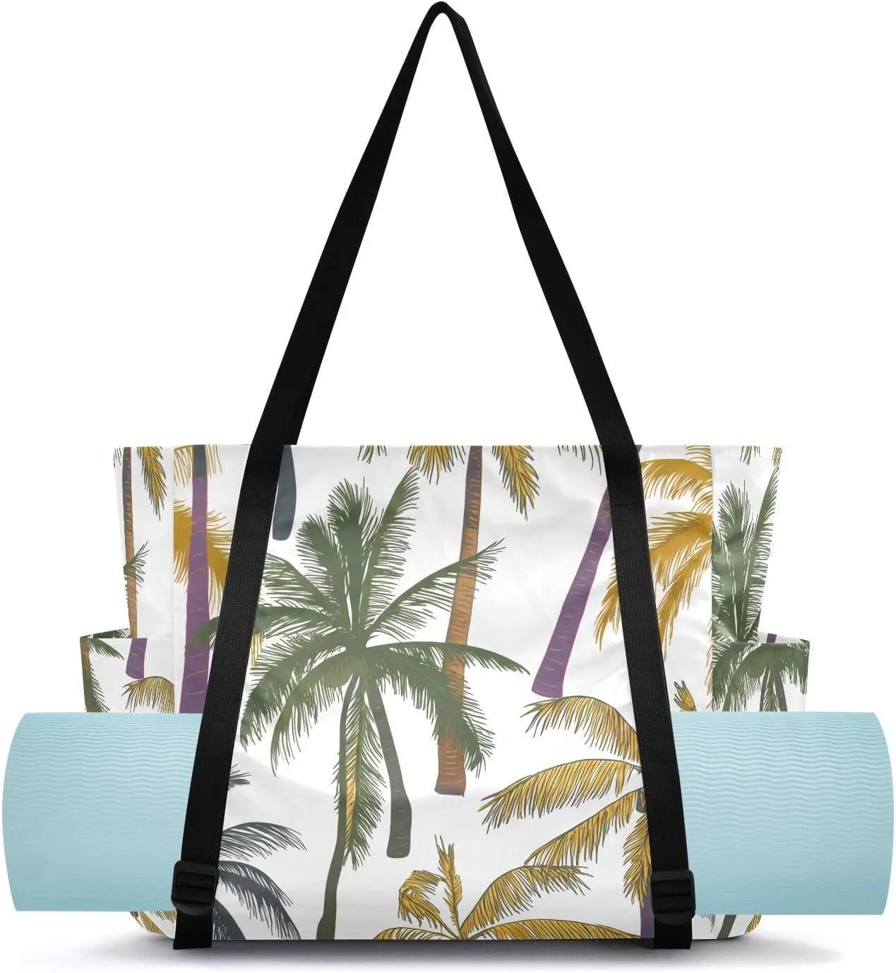 Palm Trees Minimalist White Yoga Mat Bag for Women Water-Resistant Gym Bag with Yoga Mat Holder Tote Bag for Office Gym Travel Yoga