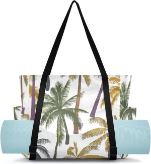 Palm Trees Minimalist White Yoga Mat Bag for Women Water-Resistant Gym Bag with Yoga Mat Holder Tote Bag for Office Gym Travel Yoga