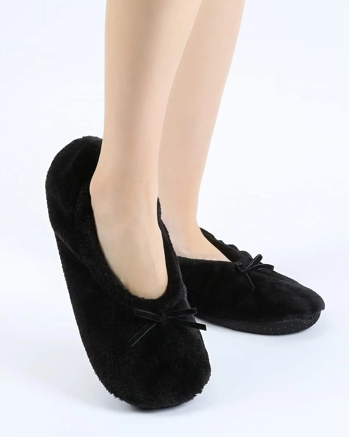 Panda Bros 2 Pairs Women's Ballerina House Slippers, Anti-Skid Comfy Warm Ballet Style Slippers