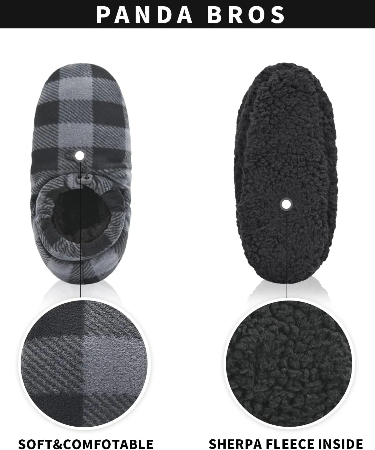 Panda Bros Mens Slipper Socks With Non Skid Bottoms, Warm Slipper Socks With Grippers For Men, Fuzzy House Slippers