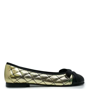 Papanatas Black and Gold Studded Captoe Flat