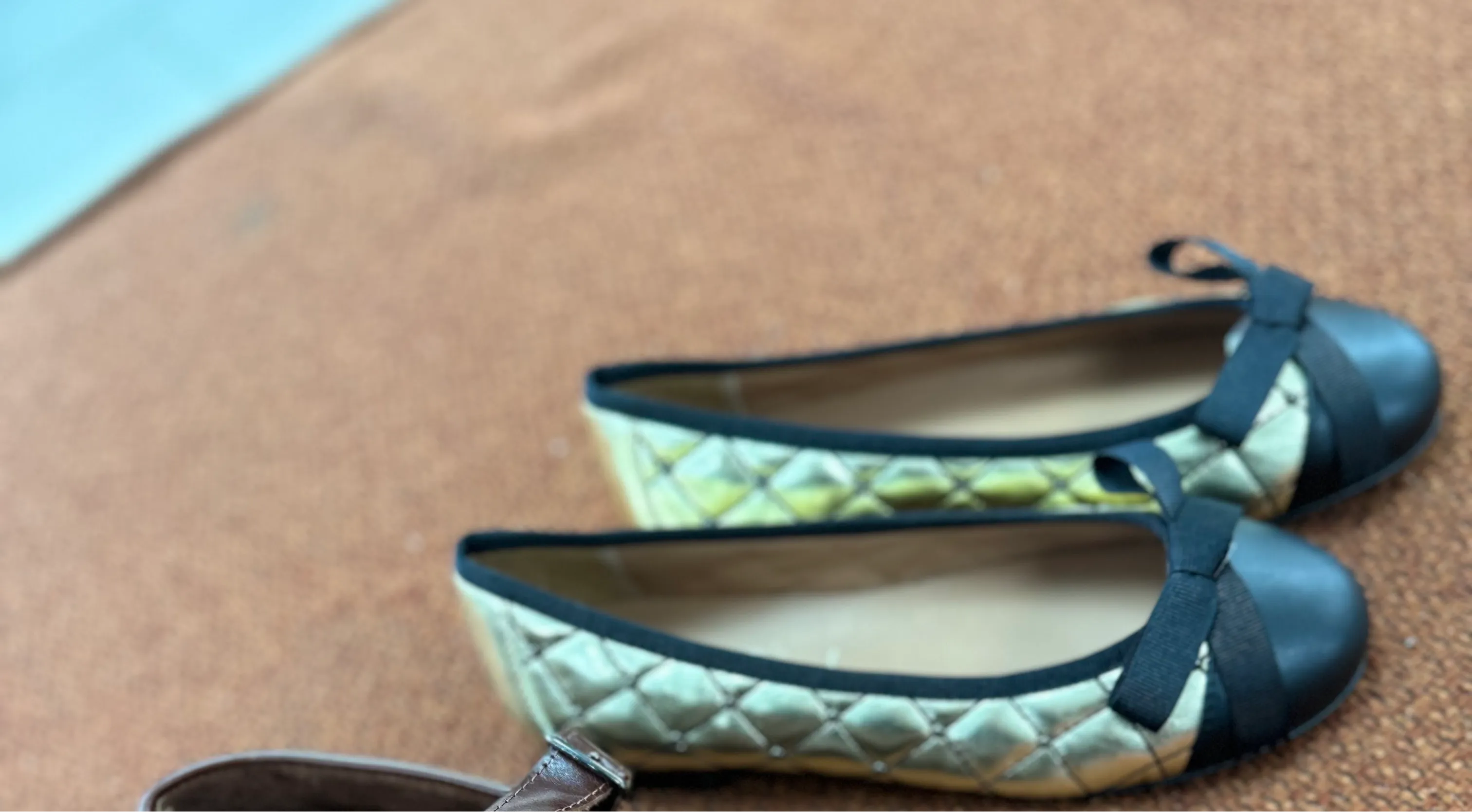Papanatas Black and Gold Studded Captoe Flat