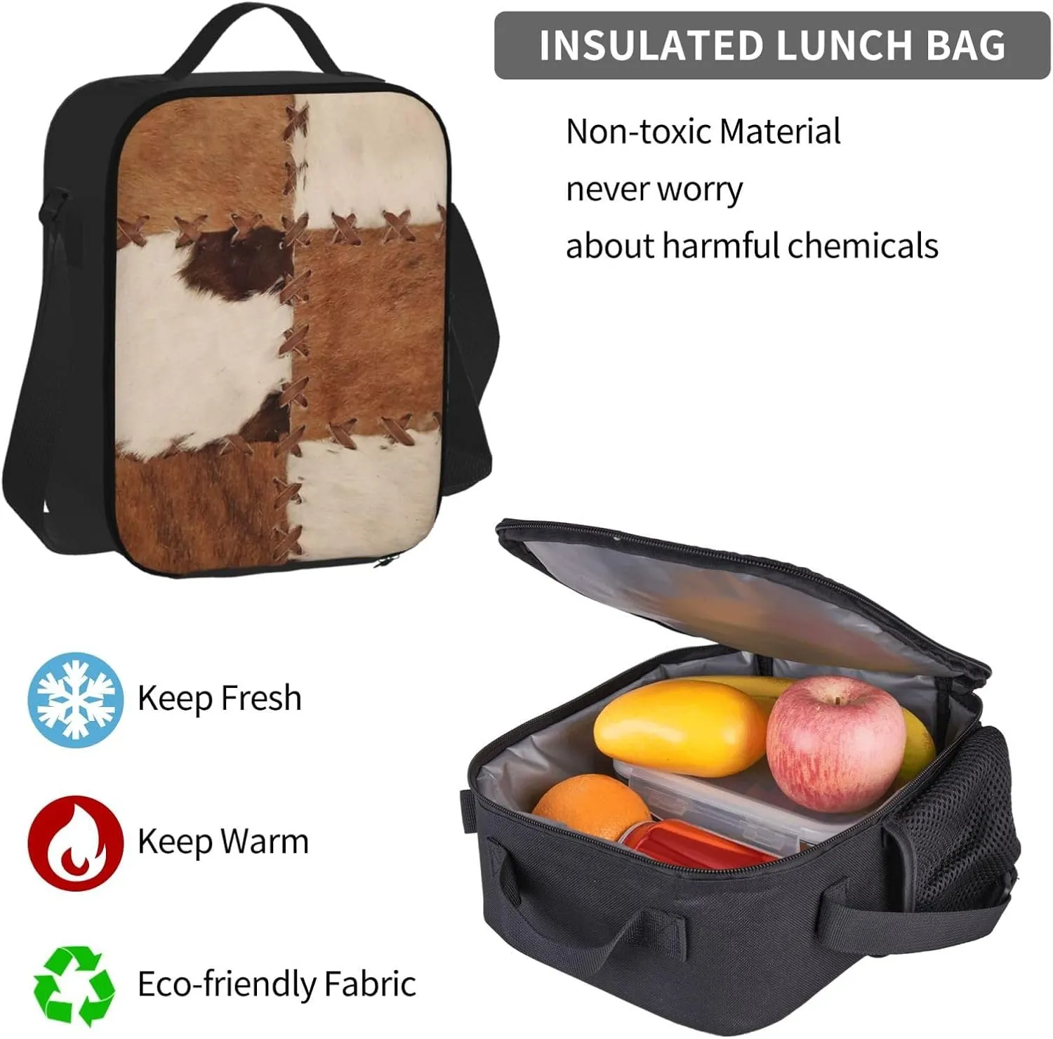 Patchwork cowhide rustic western decor Multifunctional Pocket Backpack Crossbody Lunch Bag Pencil Case 3Pcs Set Large Capacity Backpack