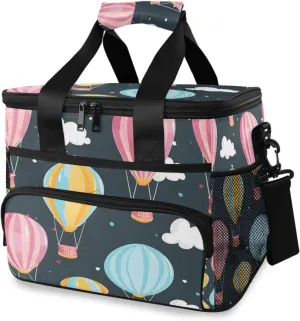 Pattern Colorful Air Balloon Cooler Bag Insulated Cooler Soft Sided Cooler 24 Can Portable Picnic Bag Large Leakproof Lunch Bag Box for Beach Grocery Camping Travel Car Men Women