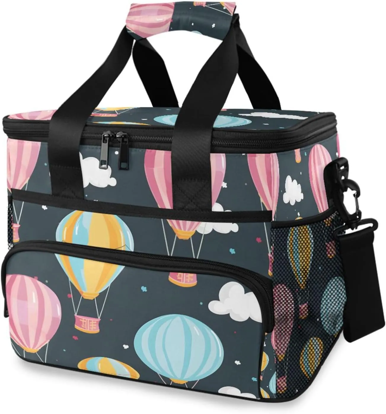 Pattern Colorful Air Balloon Cooler Bag Insulated Cooler Soft Sided Cooler 24 Can Portable Picnic Bag Large Leakproof Lunch Bag Box for Beach Grocery Camping Travel Car Men Women