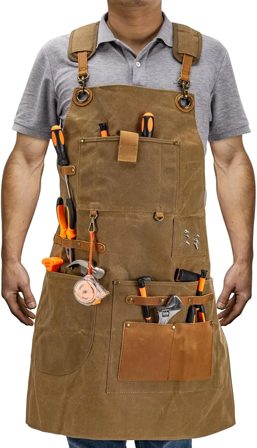 peacechaos Work Apron with Tool Pockets - Heavy Duty Shop Apron for Woodworkers, Mechanics, Blacksmiths, Carpenters for Gift
