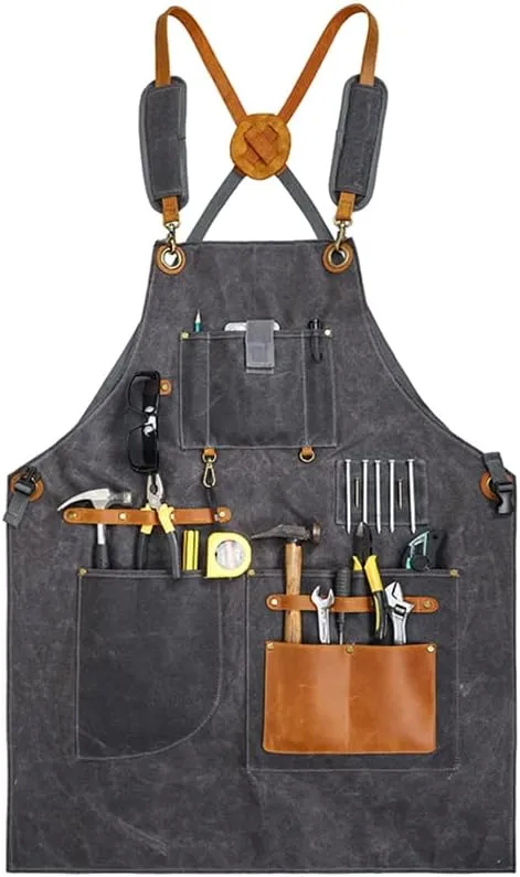 peacechaos Work Apron with Tool Pockets - Heavy Duty Shop Apron for Woodworkers, Mechanics, Blacksmiths, Carpenters for Gift