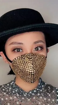 Pearl Rhinestones Mask Male Female Stage Accessories Halloween Party Show Masked Singer Dancer Catwalk Performance Costume Mask