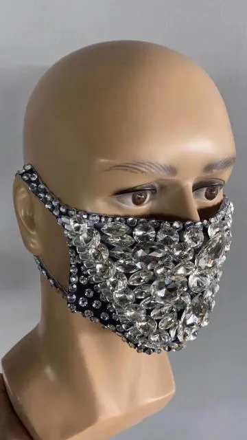 Pearl Rhinestones Mask Male Female Stage Accessories Halloween Party Show Masked Singer Dancer Catwalk Performance Costume Mask