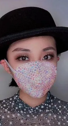 Pearl Rhinestones Mask Male Female Stage Accessories Halloween Party Show Masked Singer Dancer Catwalk Performance Costume Mask