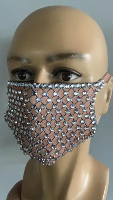 Pearl Rhinestones Mask Male Female Stage Accessories Halloween Party Show Masked Singer Dancer Catwalk Performance Costume Mask