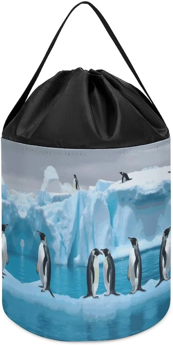Penguins On The Iceberg Large Toy Storage Organizer Bag Board Games Storage Building Block Storage Bag Reusable Toy Organizer Bags with Drawstring for Building Blocks