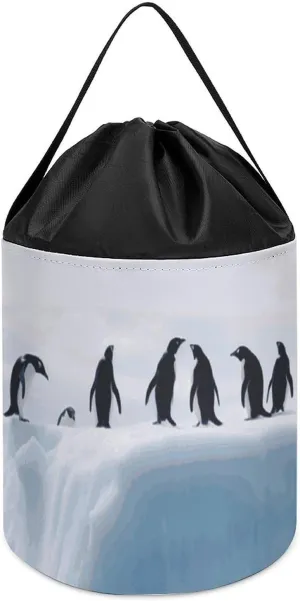 Penguins on The Iceberg Large Toy Storage Organizer Bag Board Games Storage Building Block Storage Bag Reusable Toy Organizer Bags with Drawstring for Building Blocks