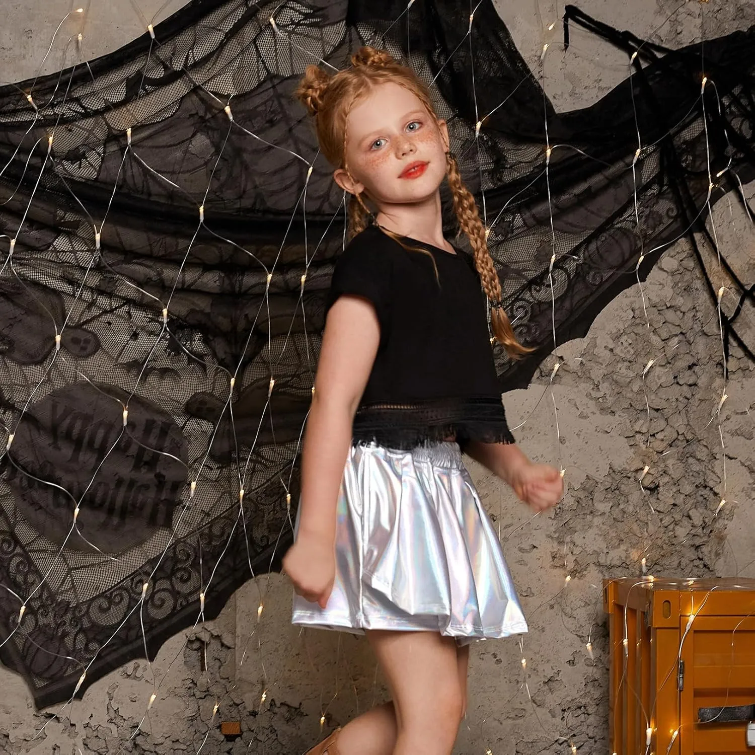 Perfashion Girls' Metallic Skorts Sparkly Shorts Shiny Dance Skirt with Pockets 4-13 Years