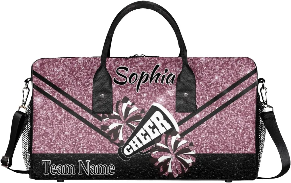 Personalized Cheer Bag, Custom Dance Ballet Bag with Name, Custom Cheer Training Practice Gym Bag Travel Sport Duffel Bag for Women, Dark Pink Glitter