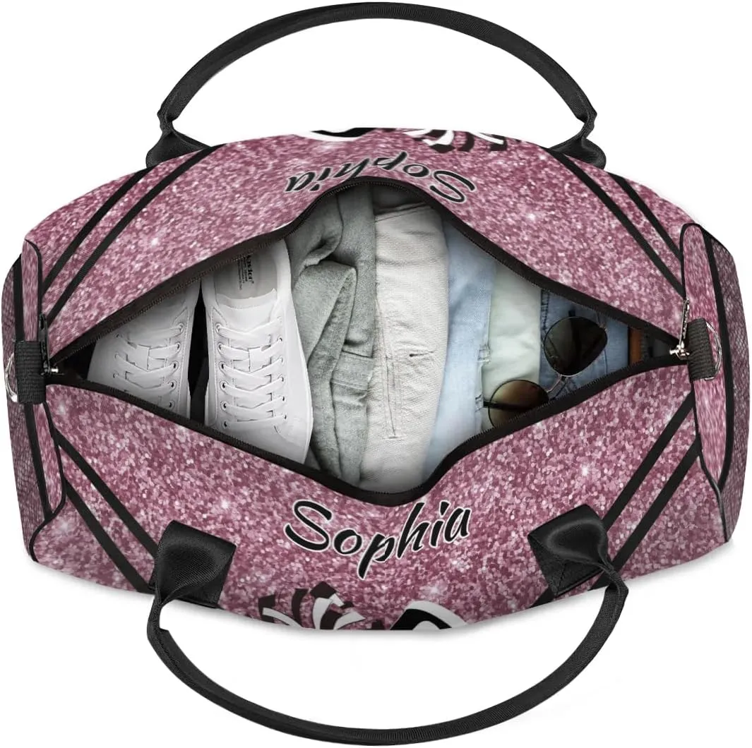 Personalized Cheer Bag, Custom Dance Ballet Bag with Name, Custom Cheer Training Practice Gym Bag Travel Sport Duffel Bag for Women, Dark Pink Glitter