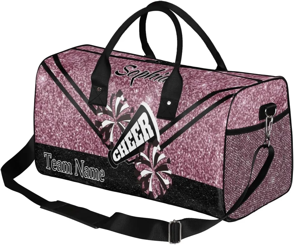 Personalized Cheer Bag, Custom Dance Ballet Bag with Name, Custom Cheer Training Practice Gym Bag Travel Sport Duffel Bag for Women, Dark Pink Glitter