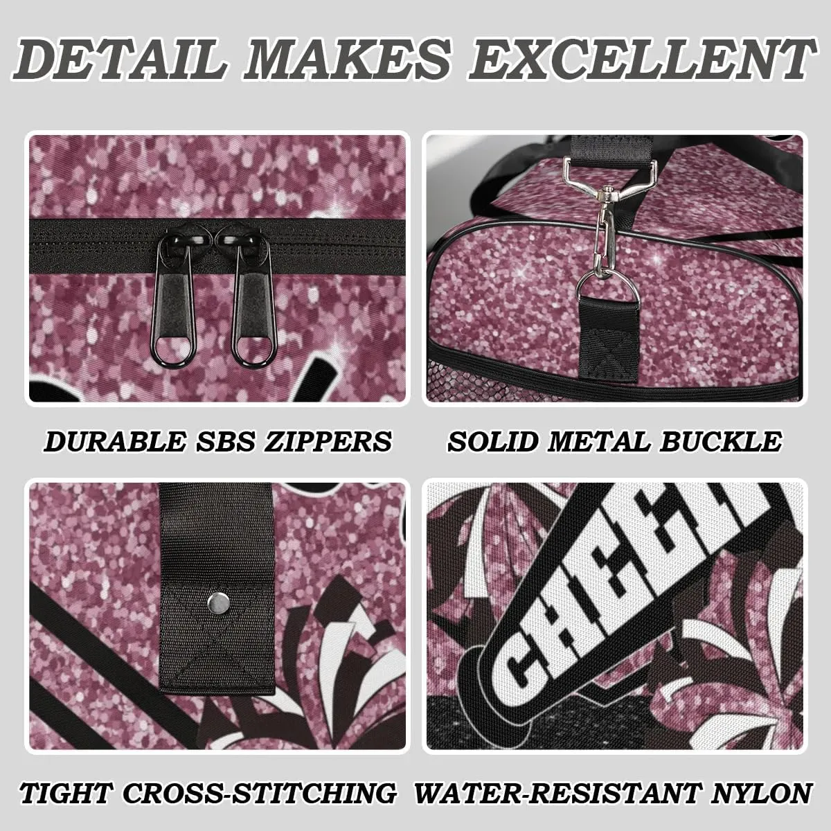 Personalized Cheer Bag, Custom Dance Ballet Bag with Name, Custom Cheer Training Practice Gym Bag Travel Sport Duffel Bag for Women, Dark Pink Glitter