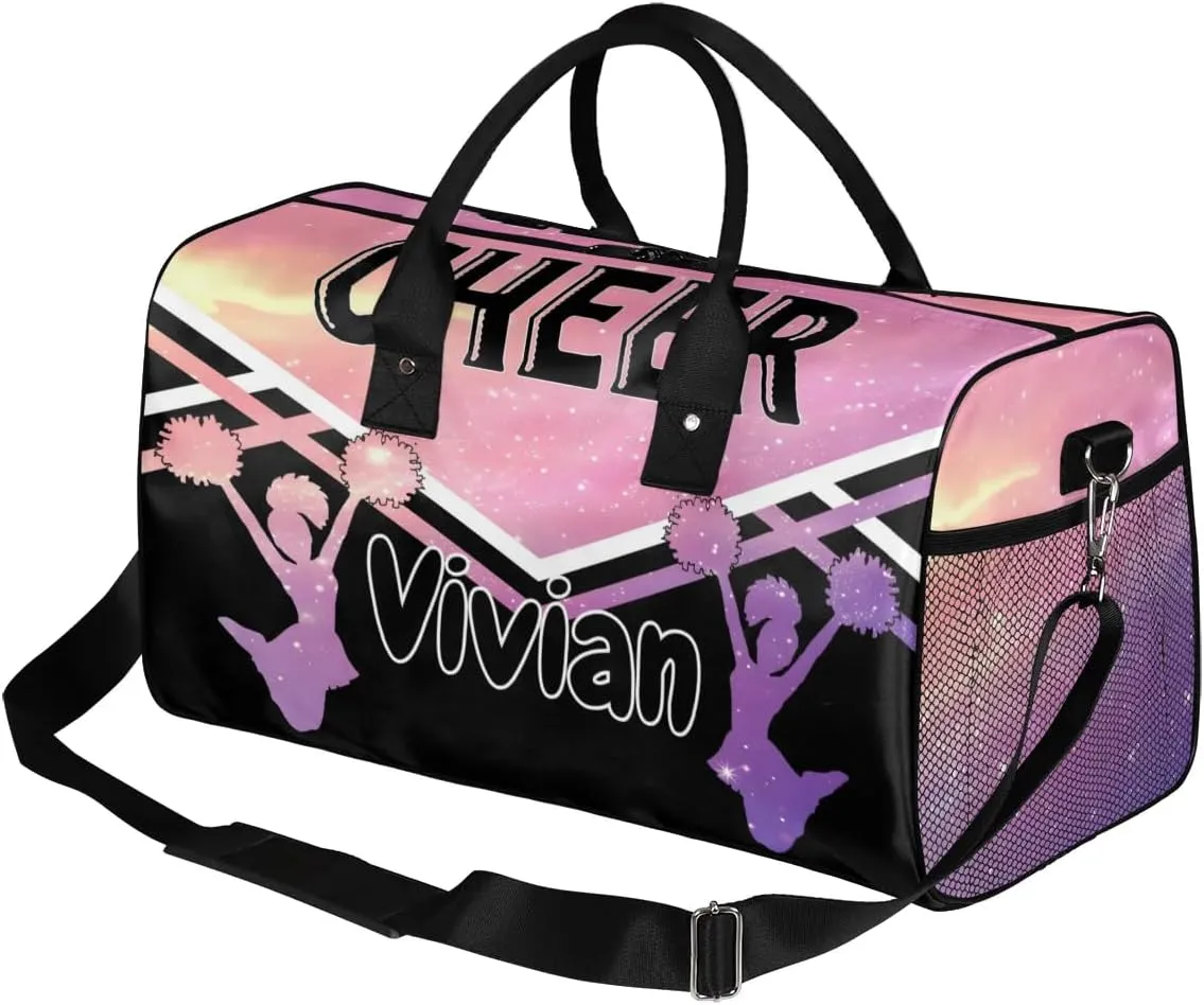 Personalized Cheer Bag for Cheerleader, Custom Sport Duffel Bag with Name Customized Travel Overnight Weekender Bags Dance Bag, Cosmos Rainbows Personalized Cheerleading